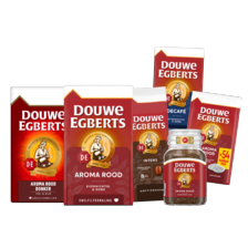 Douwe Egberts bonen,
pads, oploskoffie
of snelfiltermaling*